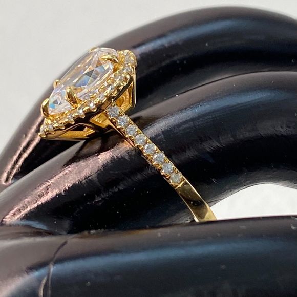 925 Ring Delux Gold Tone Pear Shape Stone Tiny Rhinestone Trim - Picture 3 of 6